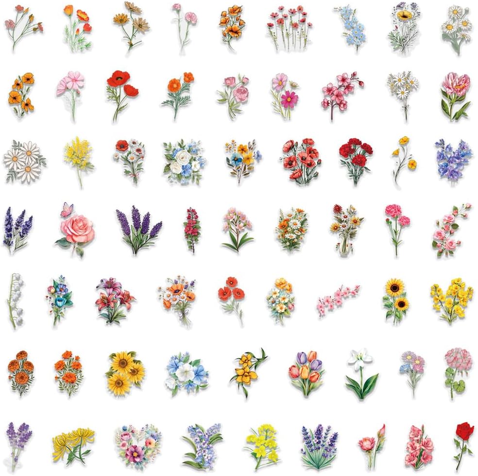 Stickers, Flower Botanical PET 60 pcs