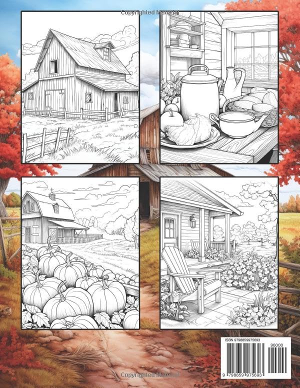 Country Farm Scenes Coloring Book for Adults