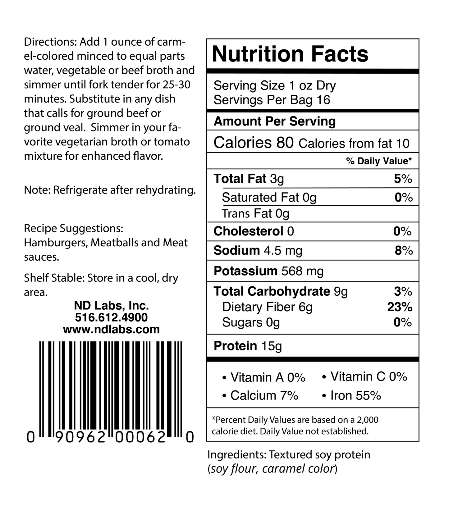 Soy TVP Minced Unflavored, Caramel Color 2 lb