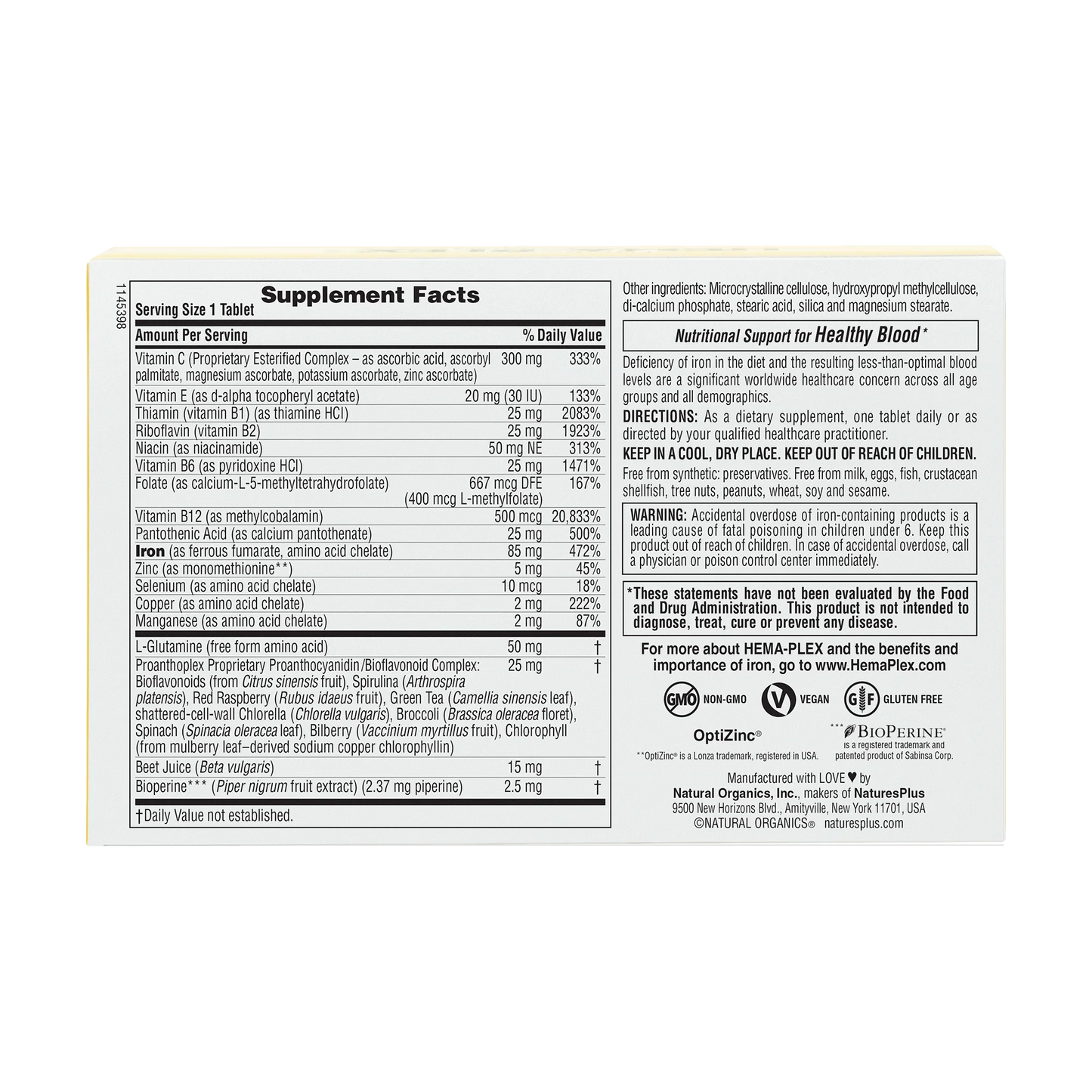 NaturesPlus Hema-Plex Iron Tablets, 30 Tablets