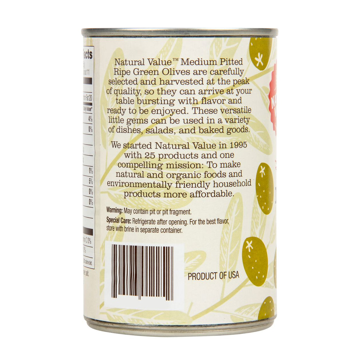 Green Olives, Natural, Medium, Pitted 6 oz