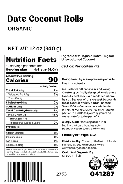 Date Coconut Rolls, Organic, 2 Rolls