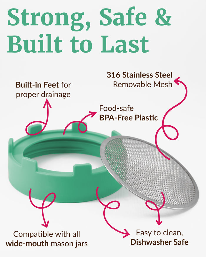 Sprouting Lid, Stainless Steel Screen, Plastic Rim, Widemouthed