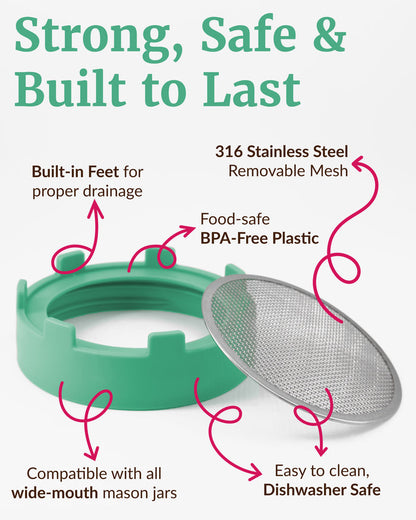 Sprouting Lid, Stainless Steel Screen, Plastic Rim, Widemouthed