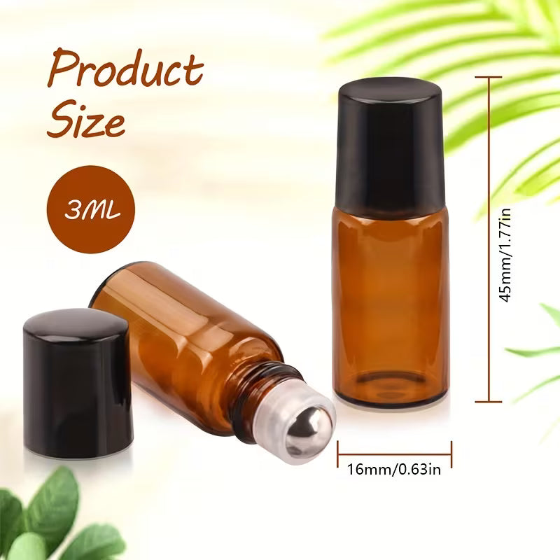 Glass Roll-On Applicator w/ Lid Amber 3ml