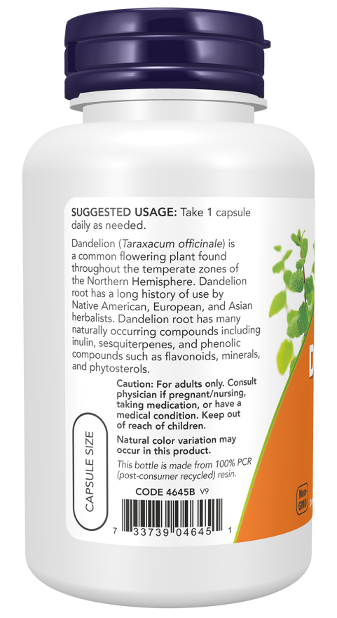 Dandelion Root 500 mg, 100 Veg Capsules