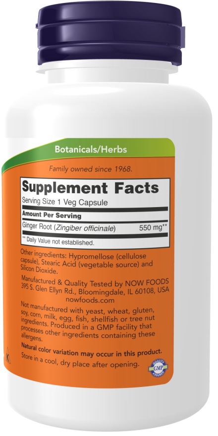 Ginger Root 550 mg, 100 Veg Capsules