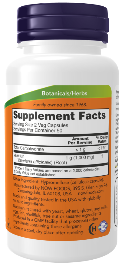 Valerian Root 500 mg, 100 Veg Capsules