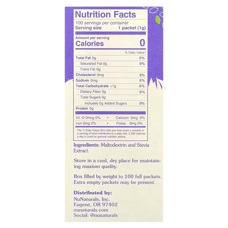 Stevia, White Powder 100 Packets