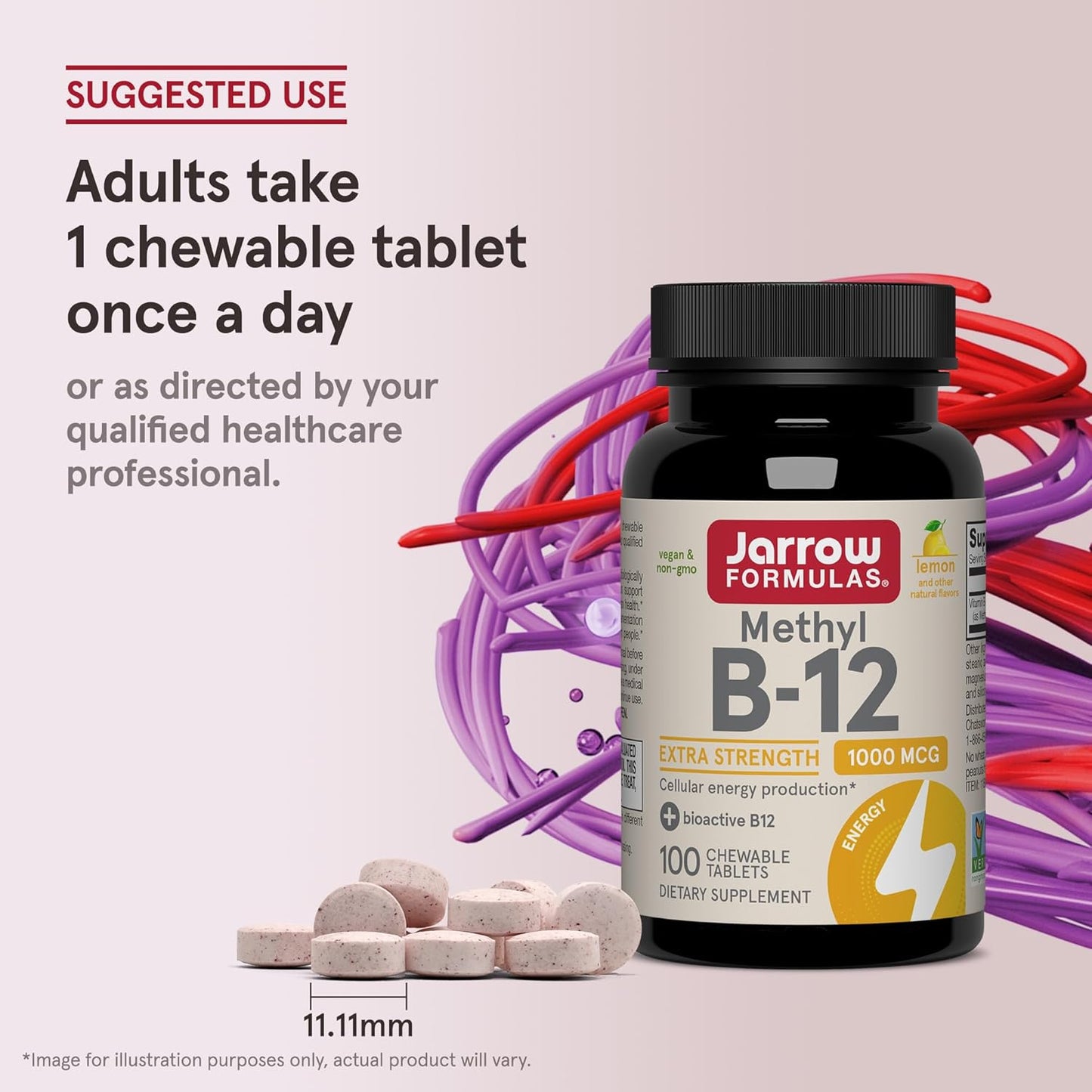 Methyl B-12 Extra Strength 1000 mcg, 100 Vegan Chewable Tablets