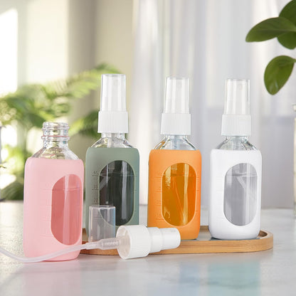 Glass Spray Bottle with Silicone Sleeve, Clear, 2 oz