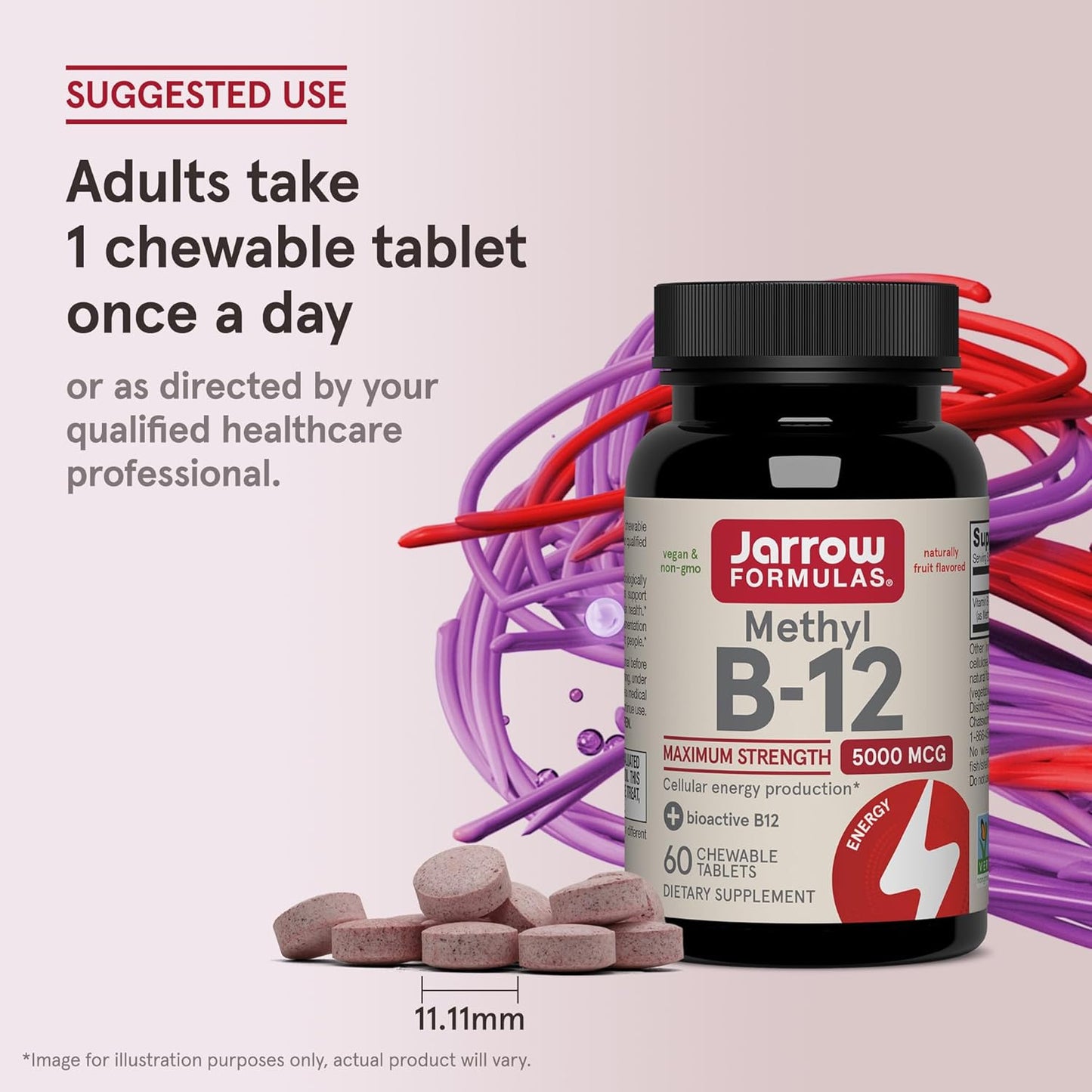 Methyl B-12 Max Strength 5000 mcg, 60 Vegan Chewable Tablets