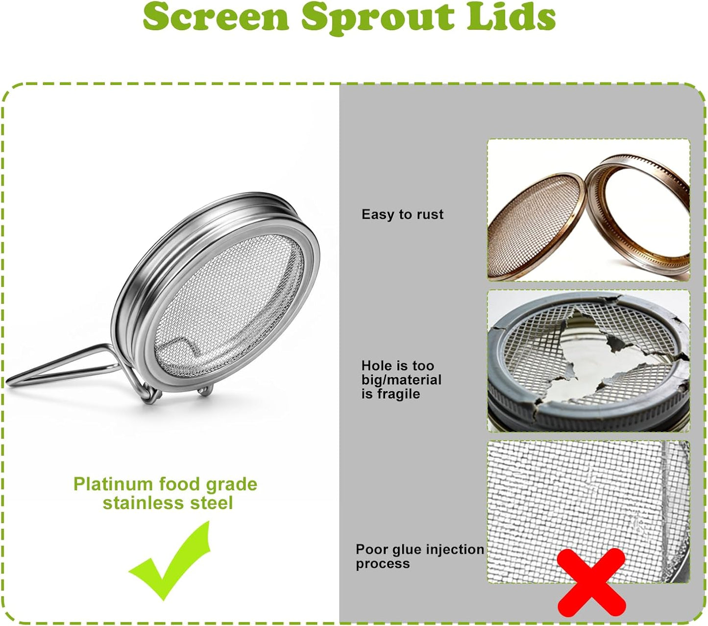 Sprouting Lid with Attached Stand, Stainless Steel, Widemouthed