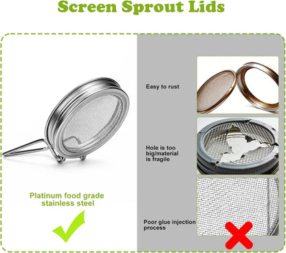 Sprouting Lid with Attached Stand, Stainless Steel, Widemouthed