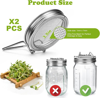 Sprouting Lid with Attached Stand, Stainless Steel, Widemouthed