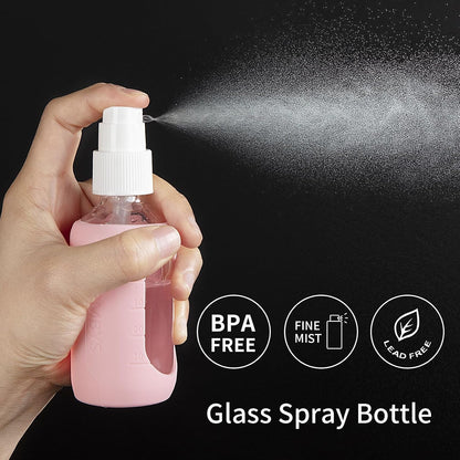 Glass Spray Bottle with Silicone Sleeve, Clear, 2 oz