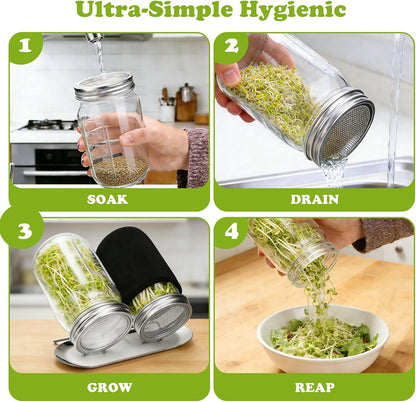 Sprouting Lid with Attached Stand, Stainless Steel, Widemouthed