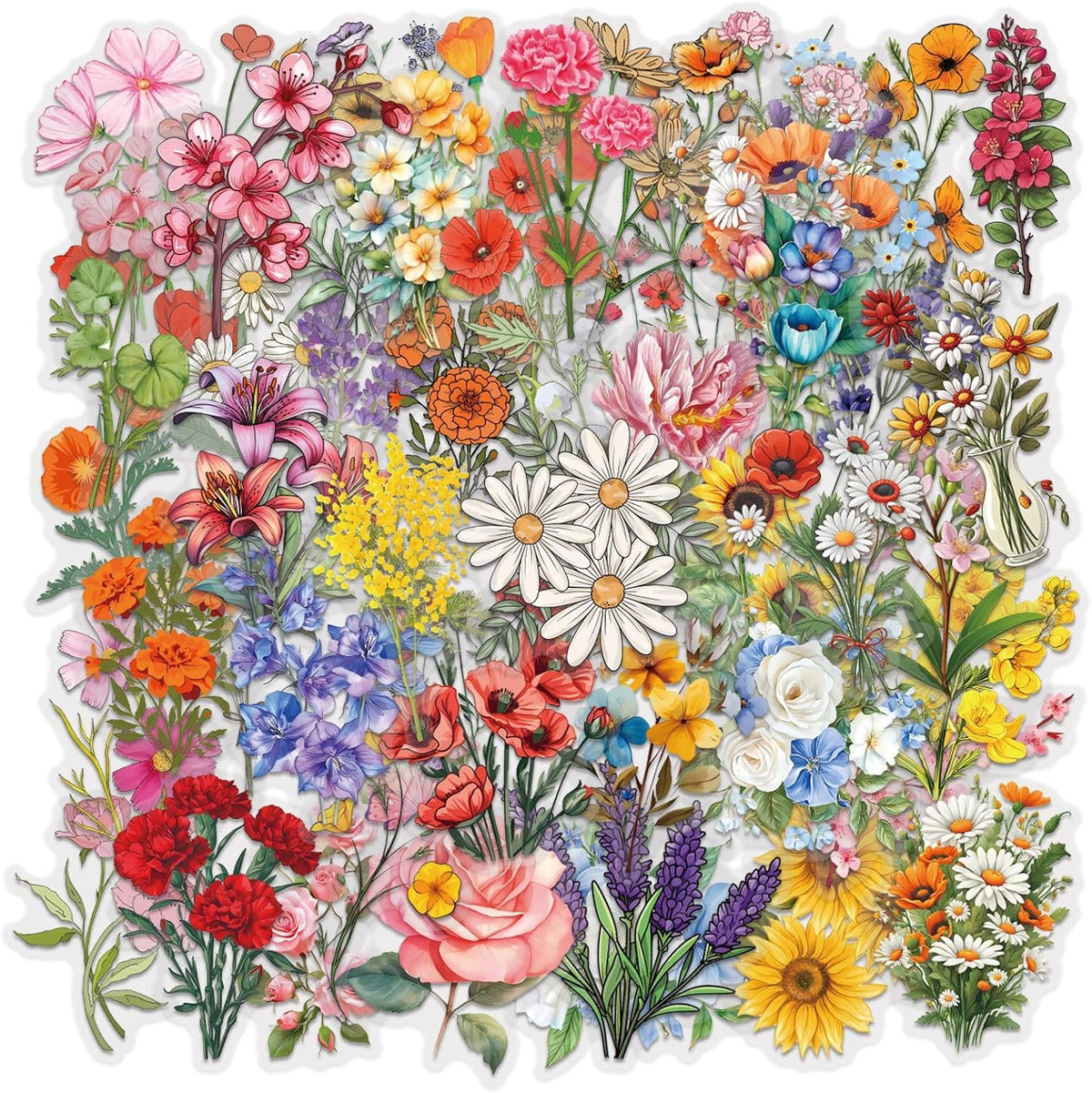 Stickers, Flower Botanical PET  60 pcs