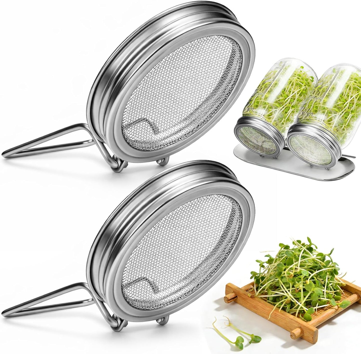 Sprouting Lid with Attached Stand, Stainless Steel, Widemouthed
