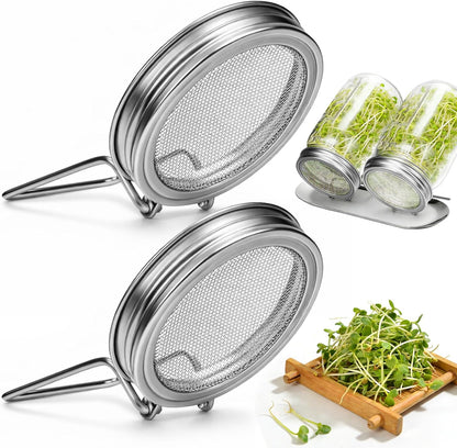 Sprouting Lid with Attached Stand, Stainless Steel, Widemouthed