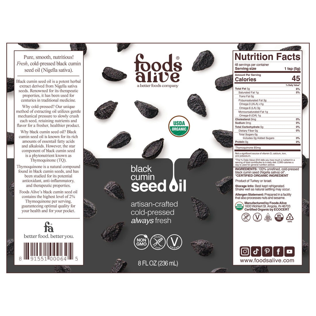 Seed Oil, Black Cumin 8 oz