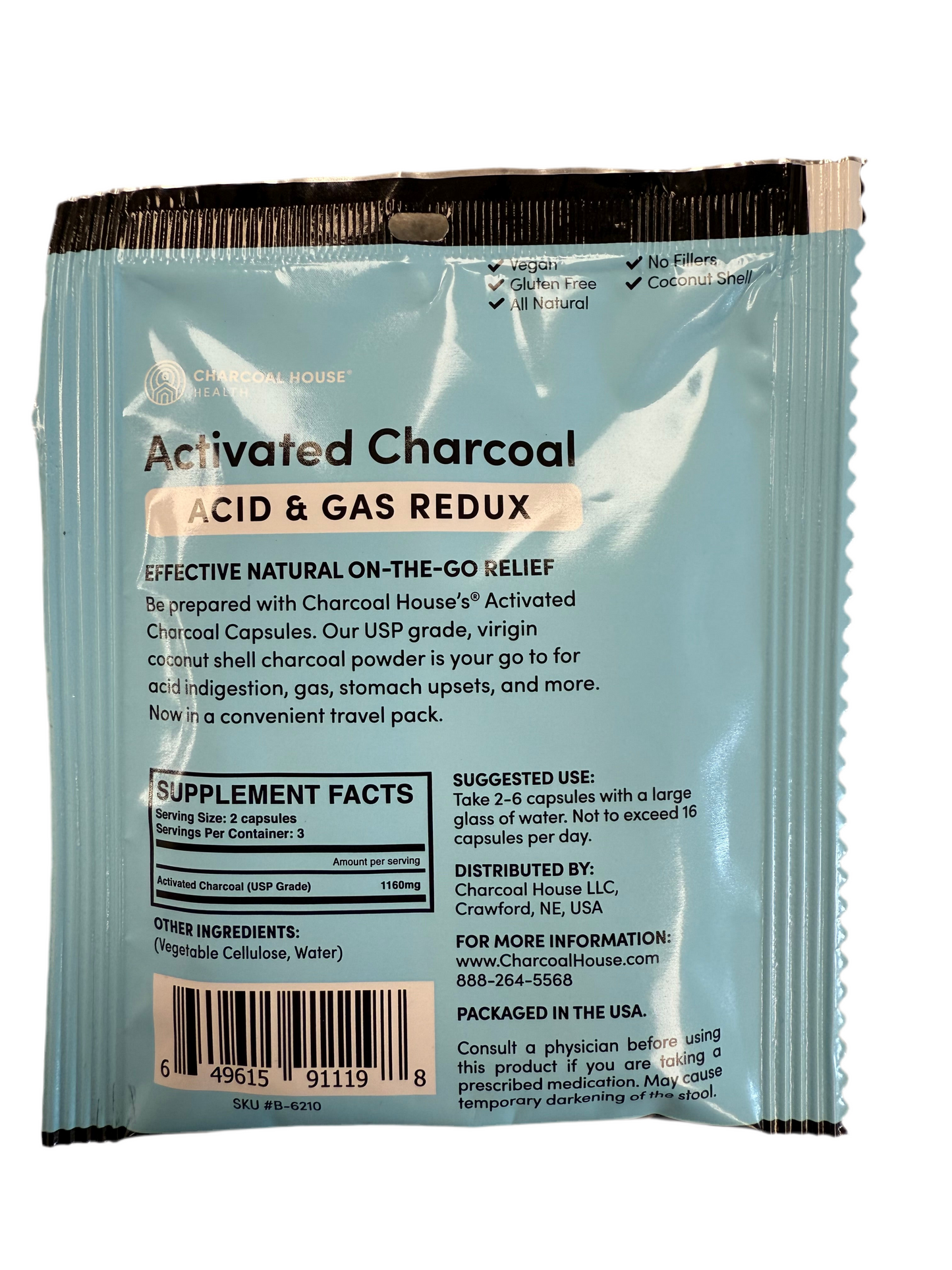 Activated Charcoal, 6 Veg Caps in each packet