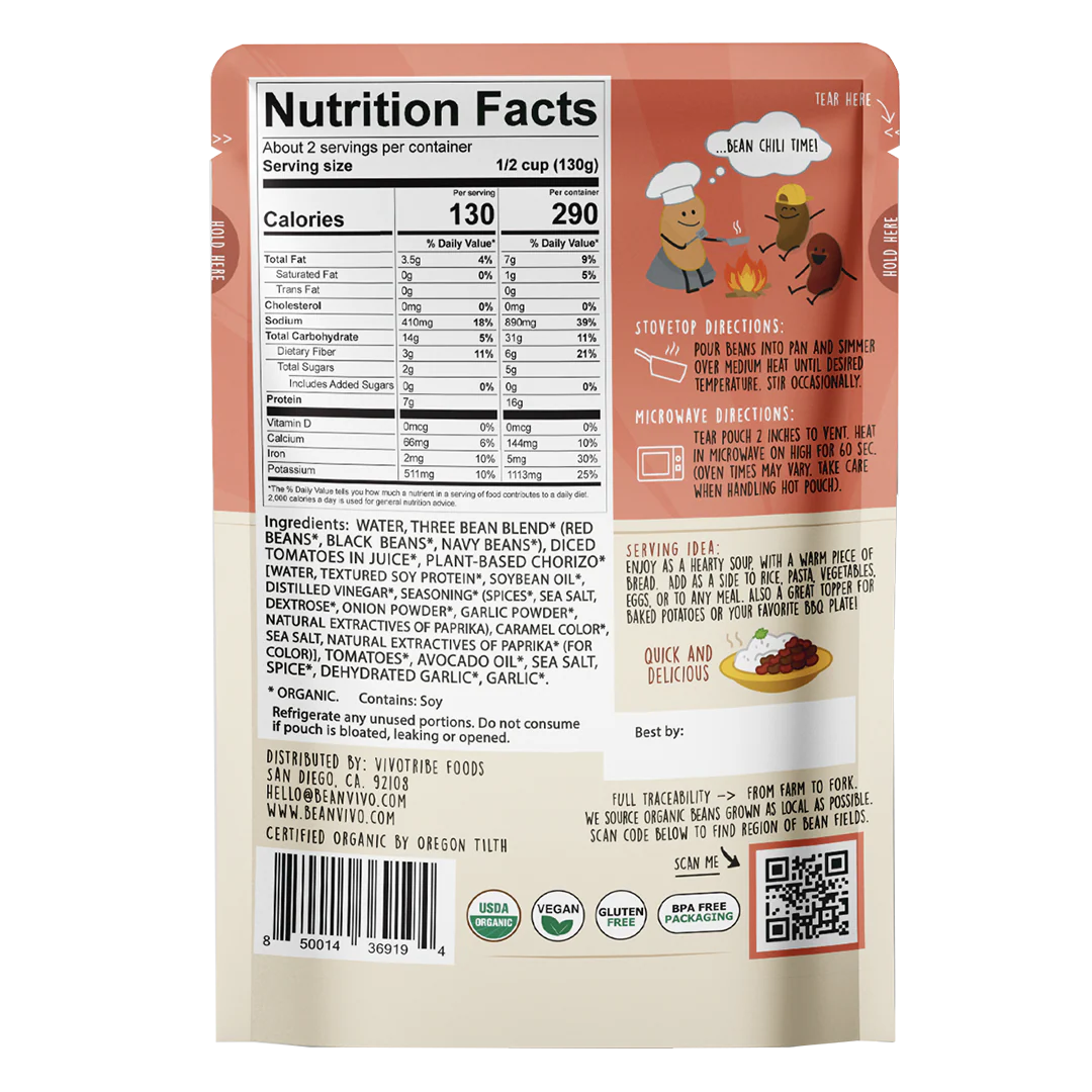 Chili Pouch, Three Bean, Vegan 10 oz