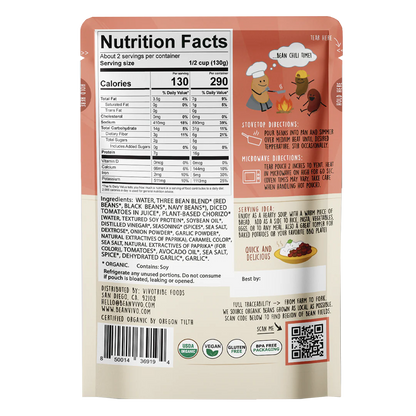 Chili Pouch, Three Bean, Vegan 10 oz