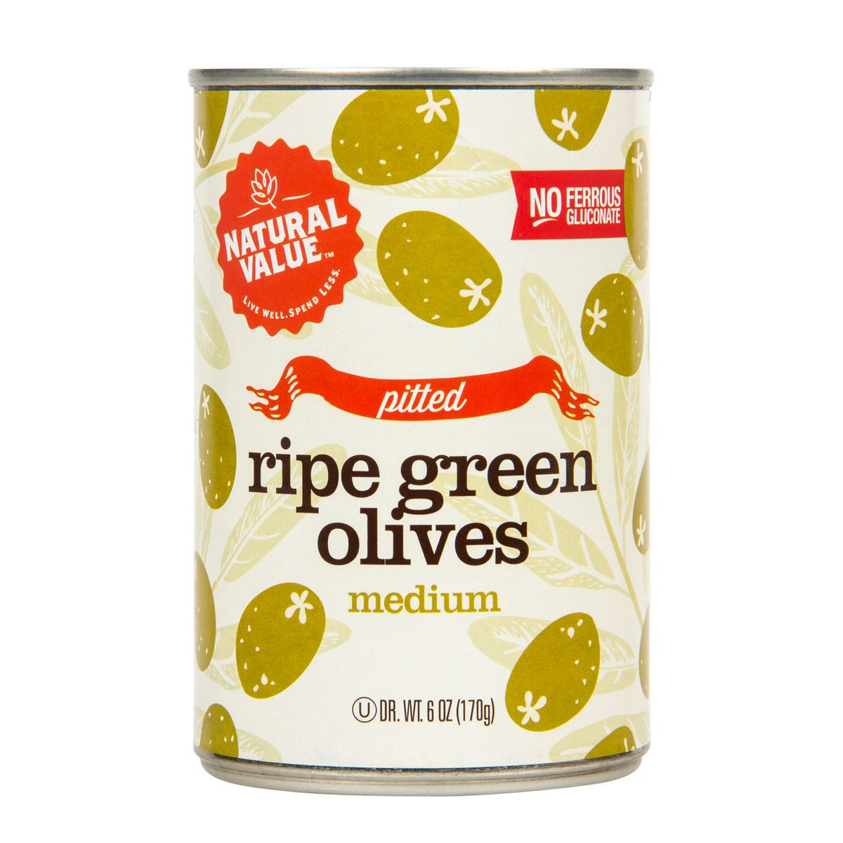 Green Olives, Natural, Medium, Pitted 6 oz