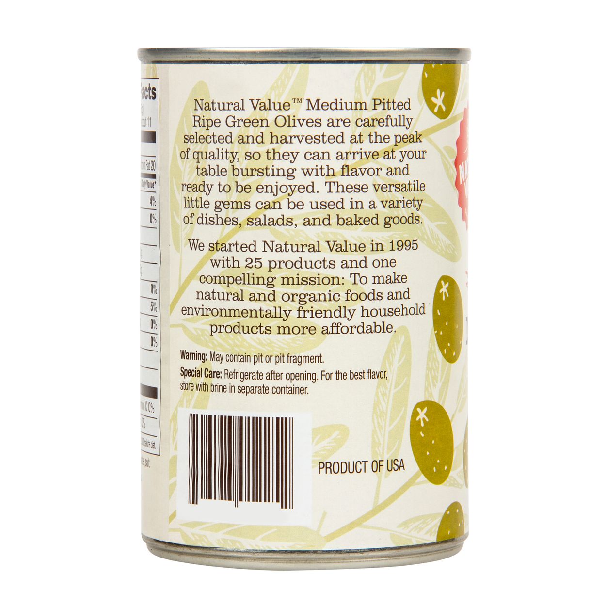Green Olives, Natural, Medium, Pitted 6 oz