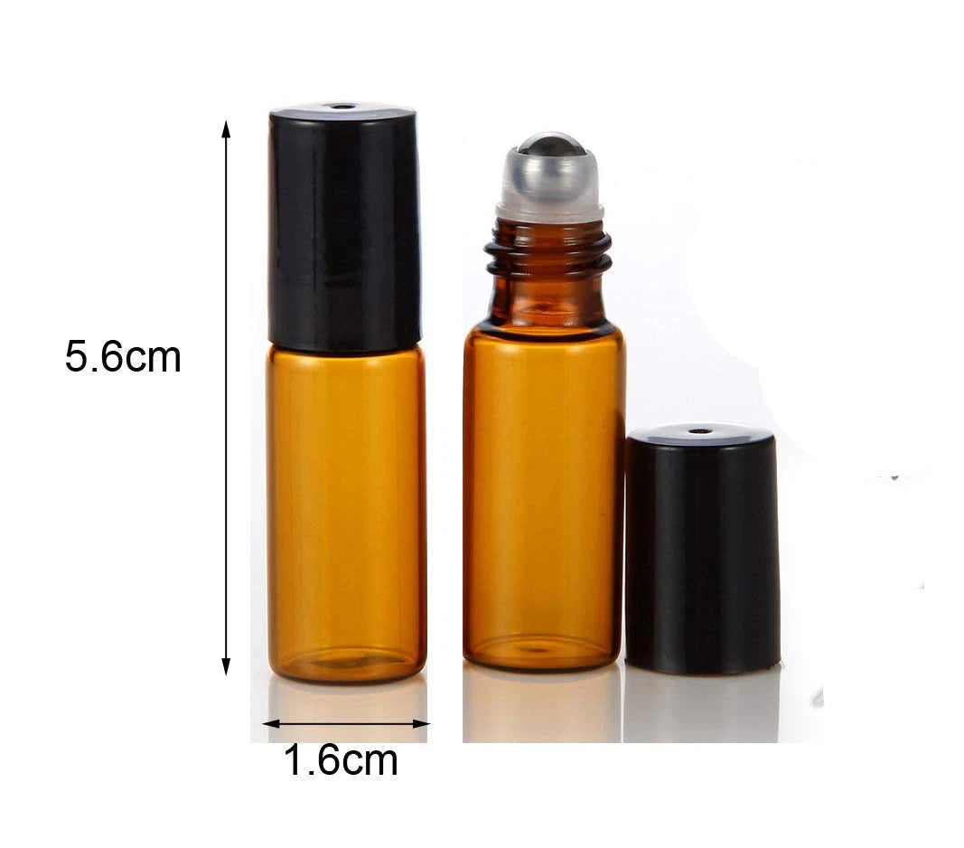Glass Roll-On Applicator w/ Lid Amber 5ml