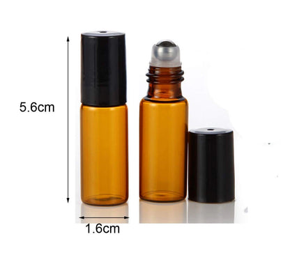 Glass Roll-On Applicator w/ Lid Amber 5ml