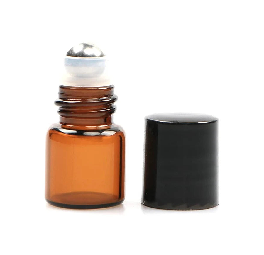 Glass Roll-On Applicator w/ Lid Amber 1ml